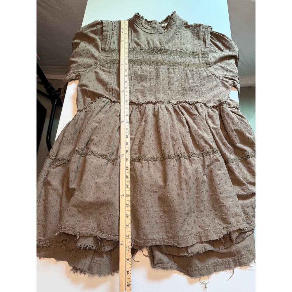 Pilcro Long Sleeve Mock Neck Swing Mini Dress Size L Rustic Olive Boho Eyelet - Picture 15 of 16